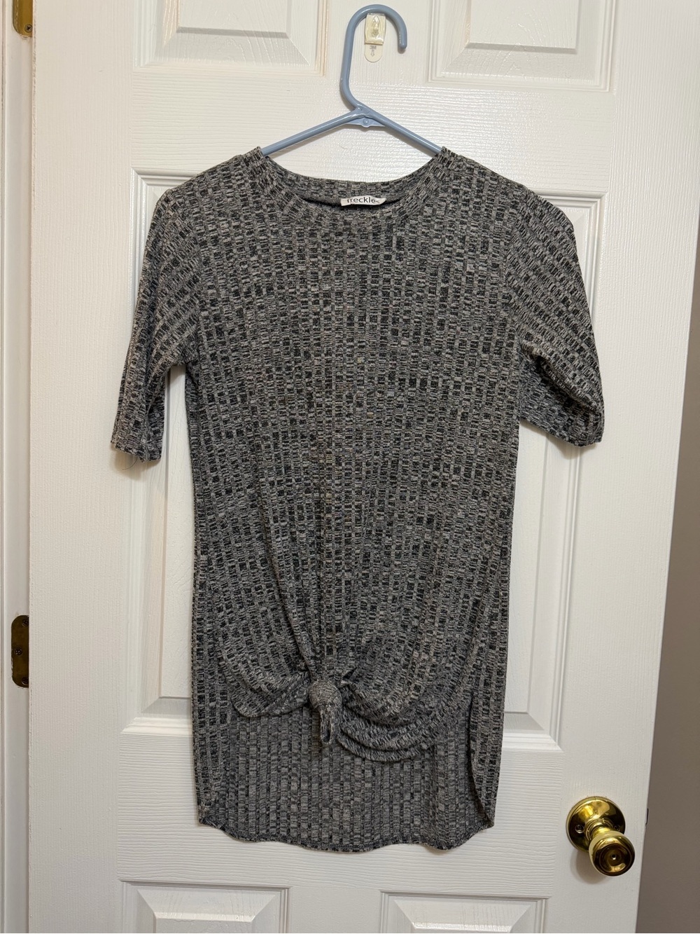 Grey Knit Tie-Front Tunic